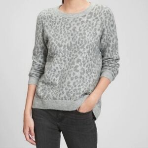 Gap Women's Forever Cozy Tunic Sweater Grey Animal Leopard Print Size S